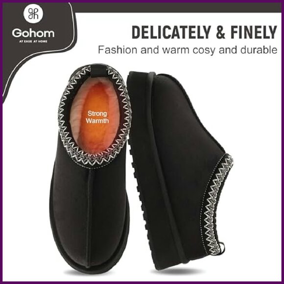 Fleece Lined Platform Slippers Women's Anti-Slip Booties Winter Warm - Picture 6 of 8